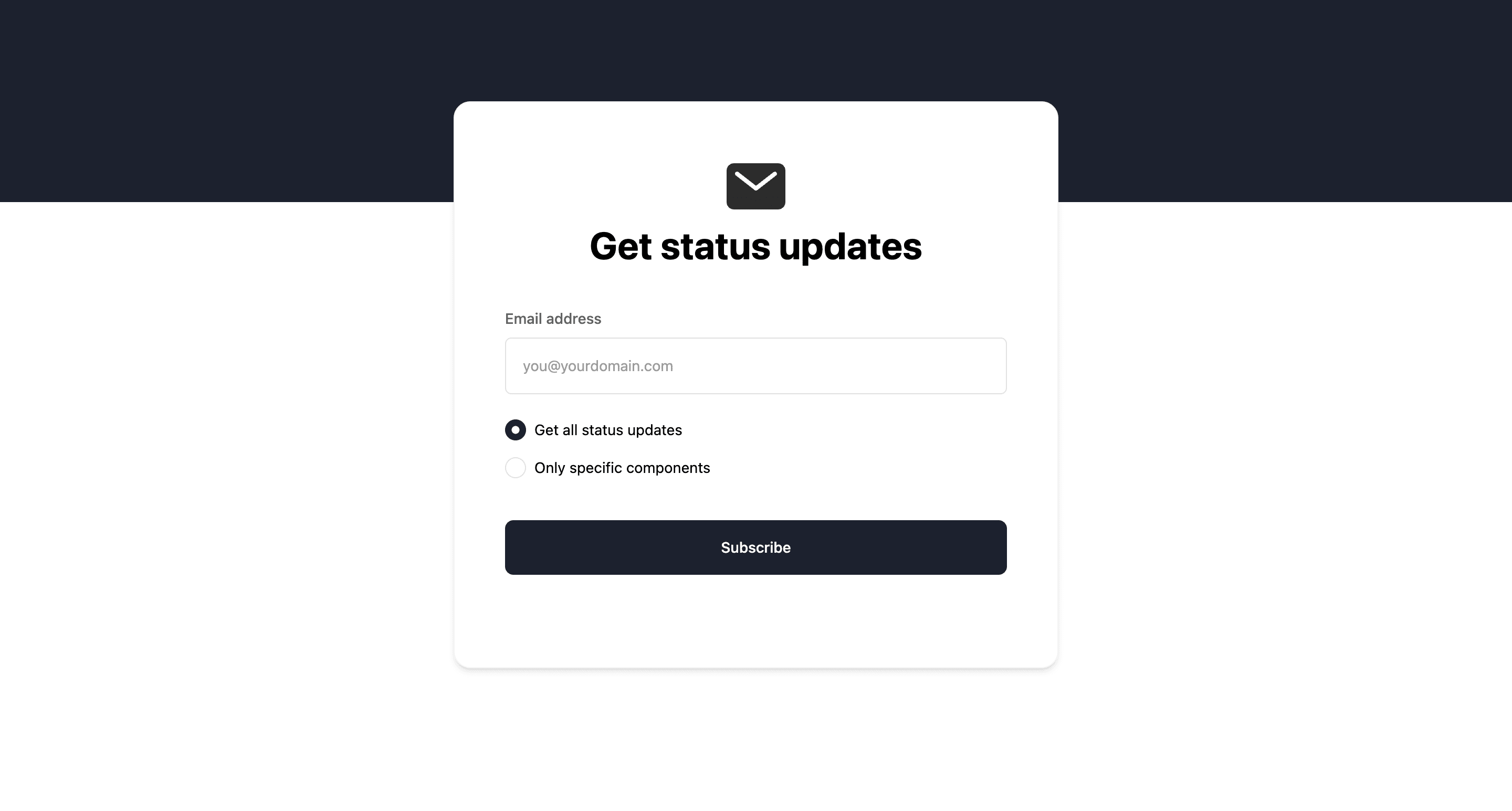 Status page tipos de notificações